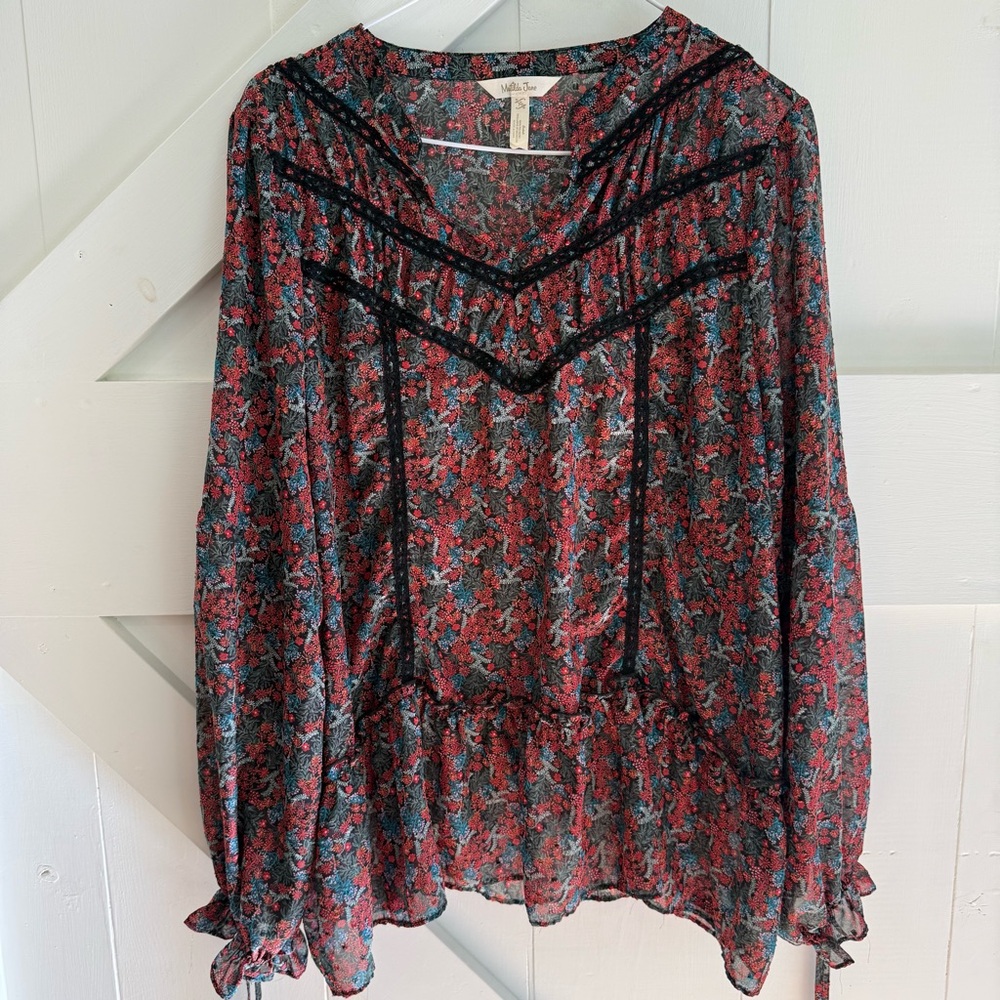 Matilda Jane Carol Tunic Blouse Gypsy Sz XL Boho Floral Long Sleeves Peasant Top - Picture 1 of 10